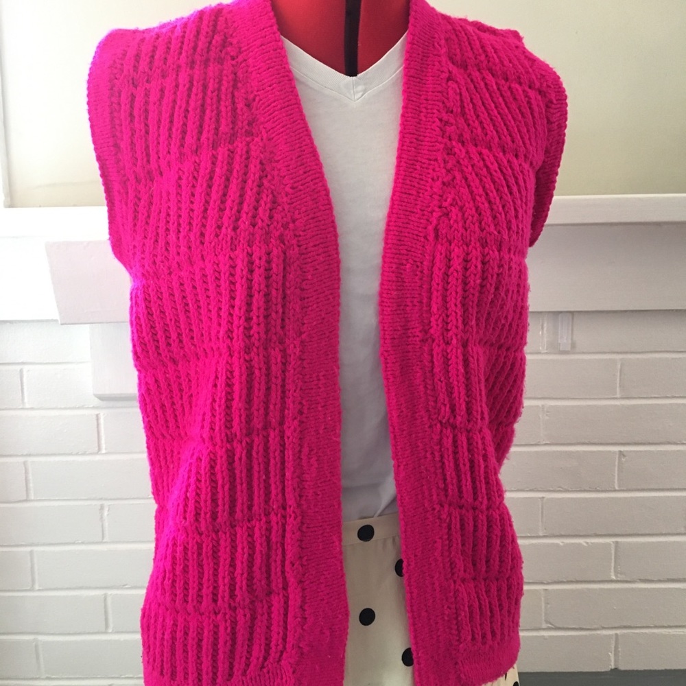 Vintage, fuchsia, hand knitted vest